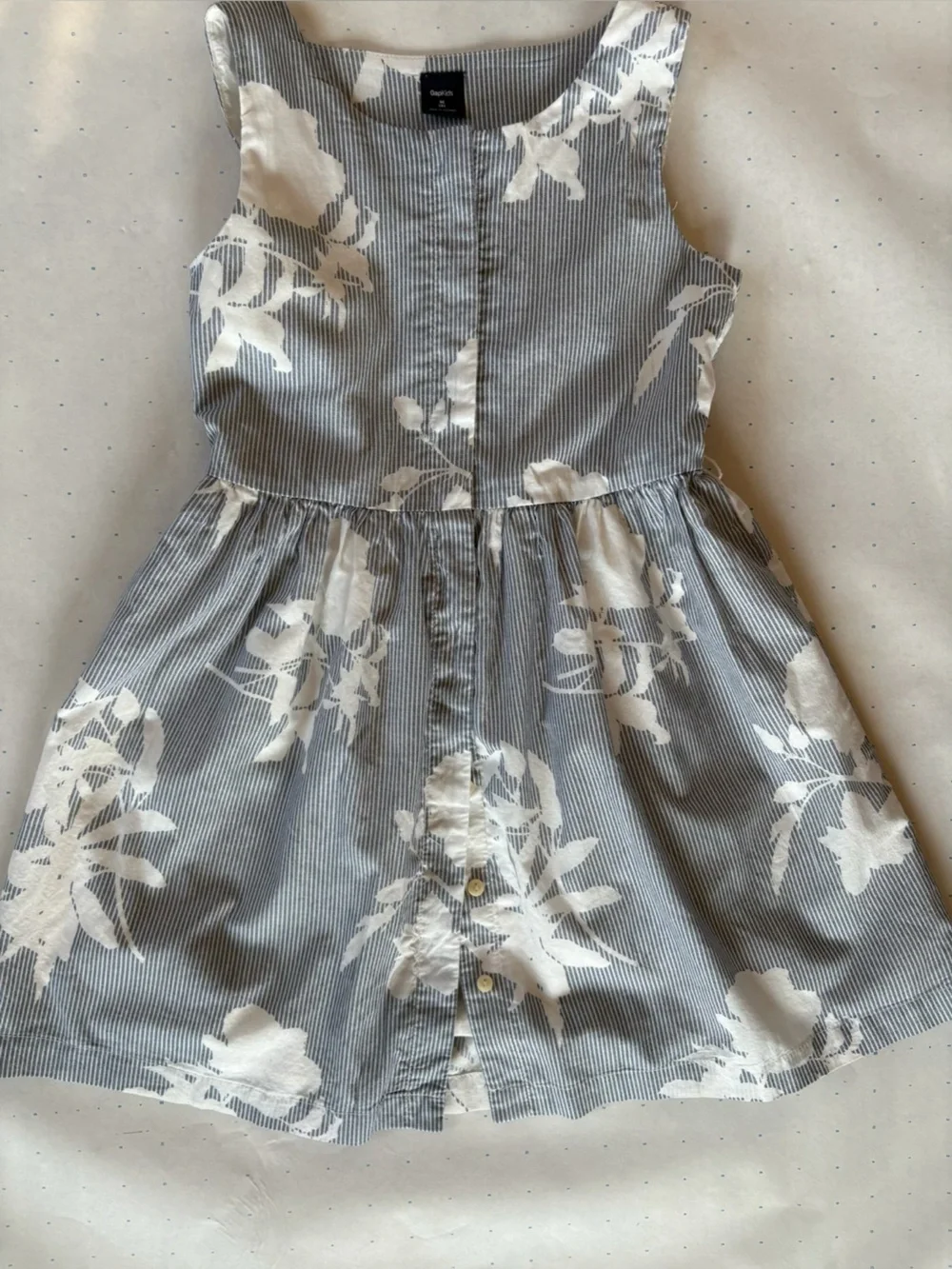 GAP - Blue and White Floral Stripe Dress - Girl's Size 8 - 100% Cotton